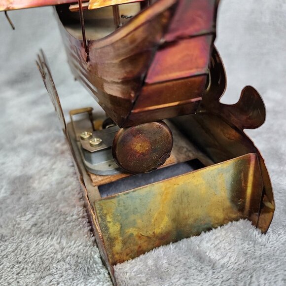 Vintage Copper Art Musical Kinetic Sailing Ship Plays Beyond the Reef Music - Picture 7 of 16